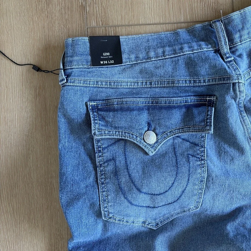 True Religion Mens Geno  Stitch Flap Pocket Relaxed Slim Fit Stretch Size 36x32